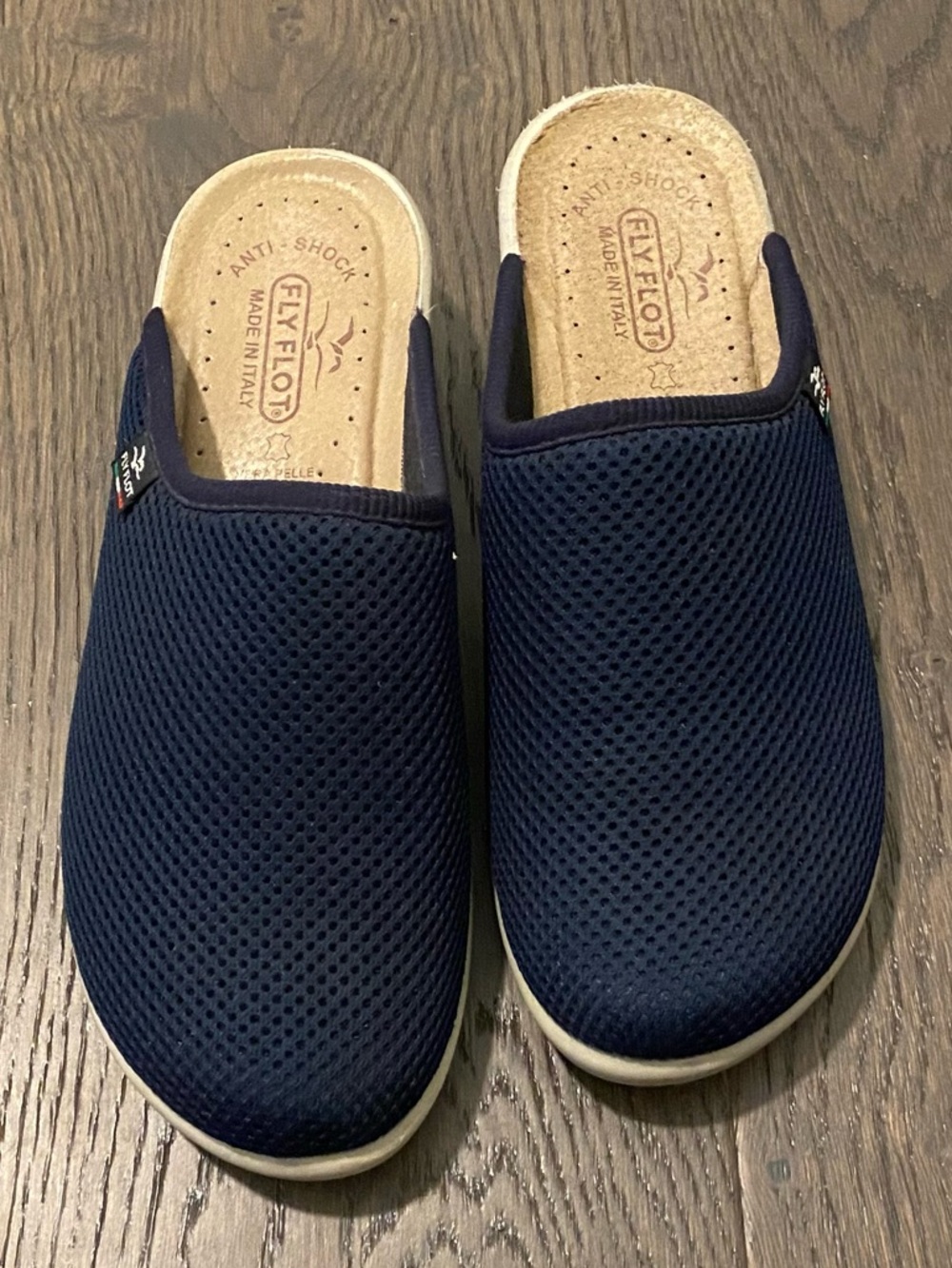 FLY FLOT Italian‎ Shoes Slides Slip-On Mules Navy Size 38